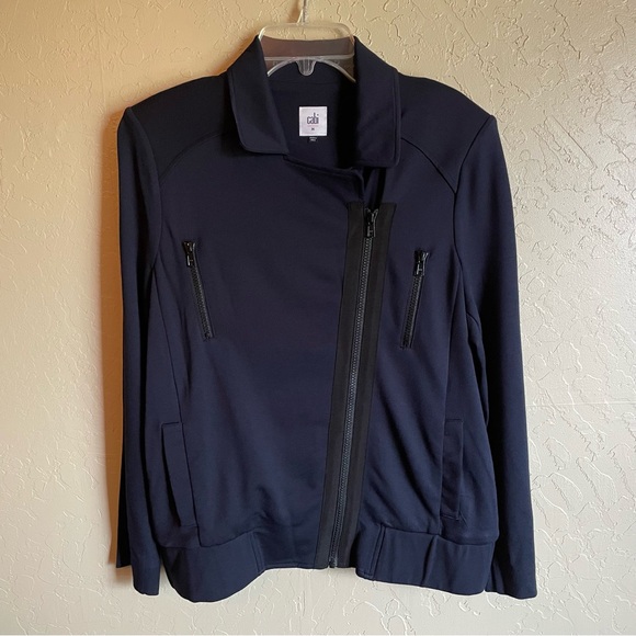 CABI Chance Moto Jacket Navy Blue Style #5476 Shoulder Pads medium - Picture 4 of 14